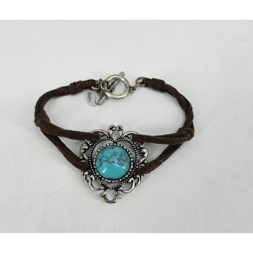 Nine West Vintage America Faux Turquoise Suede Bracelet Western Boho 7"